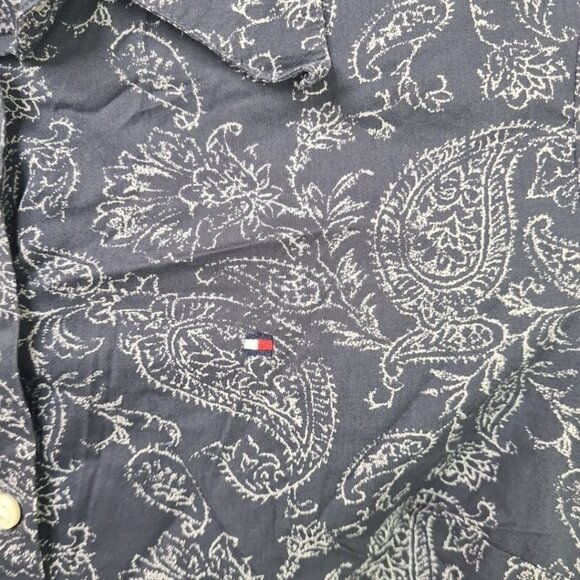 Tommy Hilfiger Pasiley Print Floral Blue Shirt Men's Long Sleeves Size 4 - Picture 3 of 9
